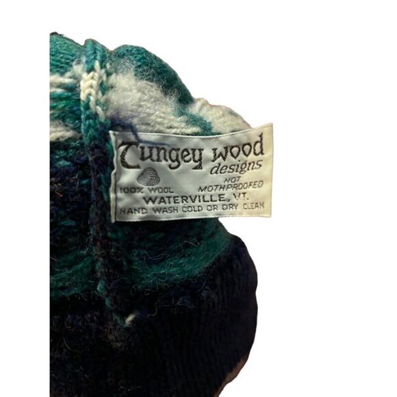 Vintage VTG winter wool ski hat beanie flamingos pink and green made in vermont - Picture 5 of 5